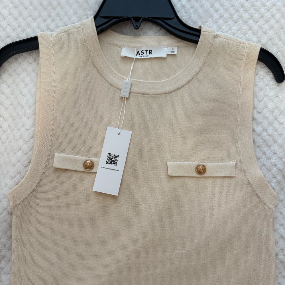 ASTR The Label Cream Sleeveless Dress with Gold Accents